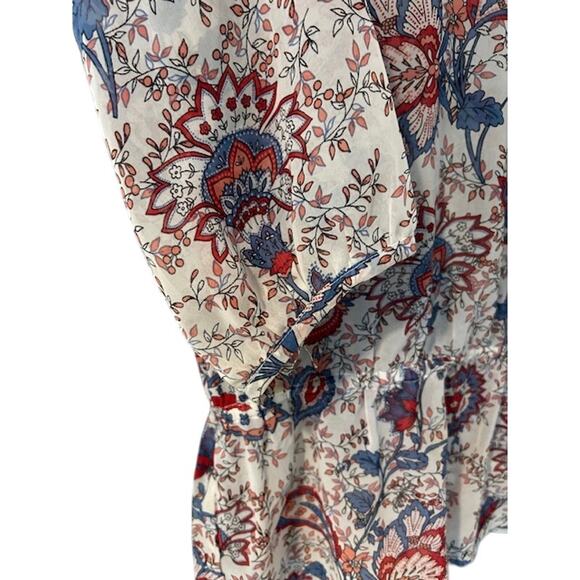 CHICO'S Cream Chinoiserie Pattern Keyhole Sheer Blouse 3/4 Sleeves Size 1, Small - Picture 4 of 9